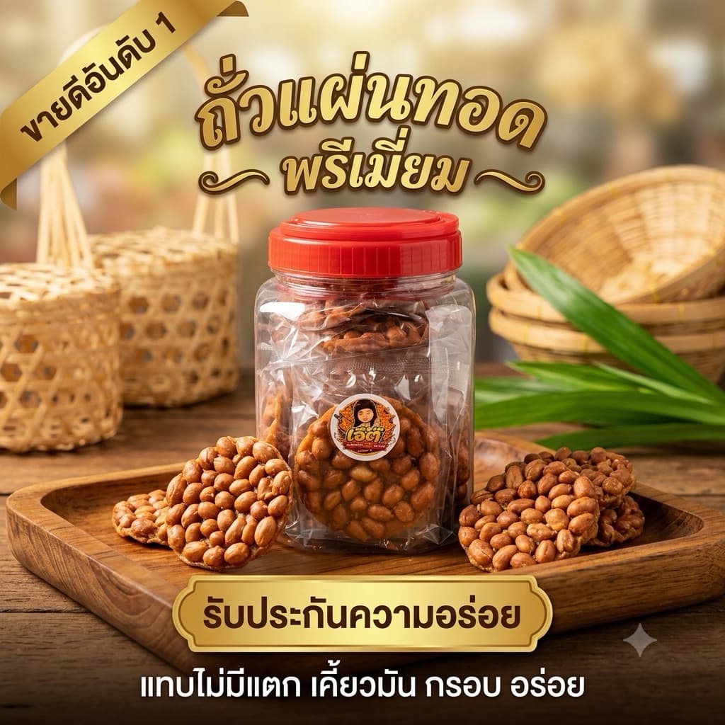 เจ๊ตุ๊ ถั่วแผ่นทอดโบราณ ถั่วทอดกรอบ ถั่วทอดกระปุก ถั่วแผ่นทอดฝาแดง ถั่วกรอบแก้ว ถั่วกระเทียม ทําสดใหม่ทุกวัน