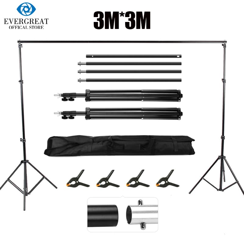 3x3m/300 ซม. x 300 ซม. * 4 คลิป / 10 ฟุต x 10 ฟุต ชุดระบบรองรับฉากหลัง ทนทาน พร้อมกระเป๋าถือ