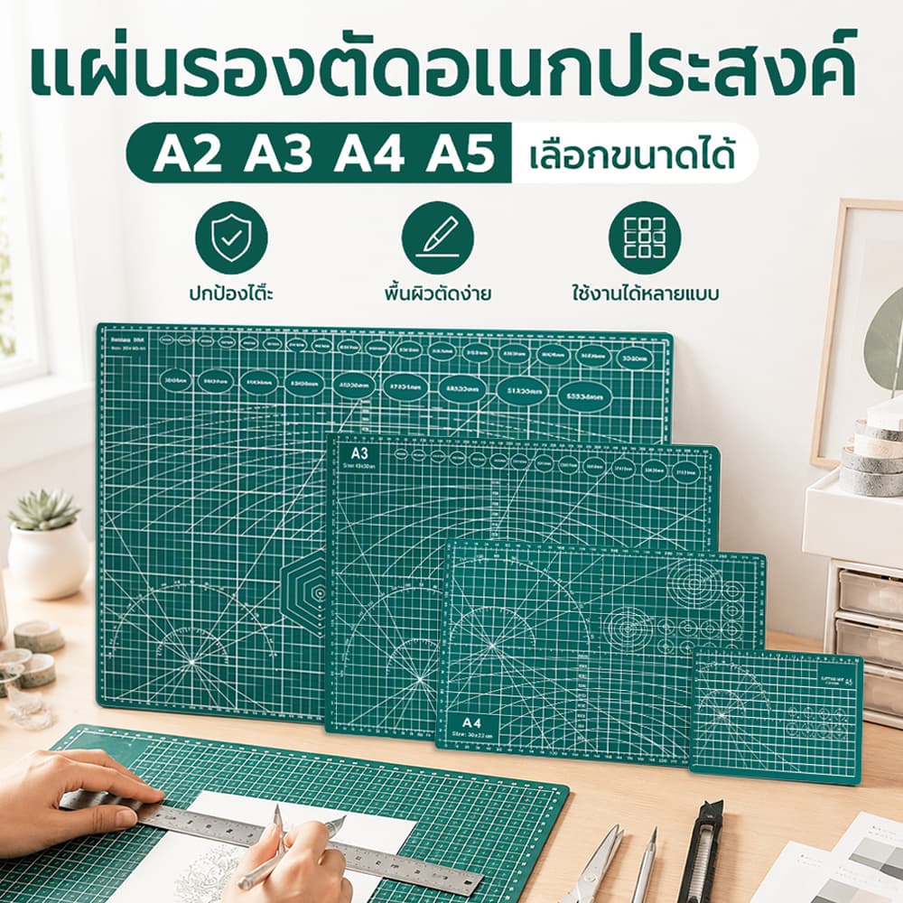 แผ่นรองตัด A4/A3/A2 ยางรองตัด แผ่นรองกรีด งานฝีมือ ควิลท์ เส้นกริด กระดาน3mm แผ่นรองเขียน ที่รองตัดกระดาษ…