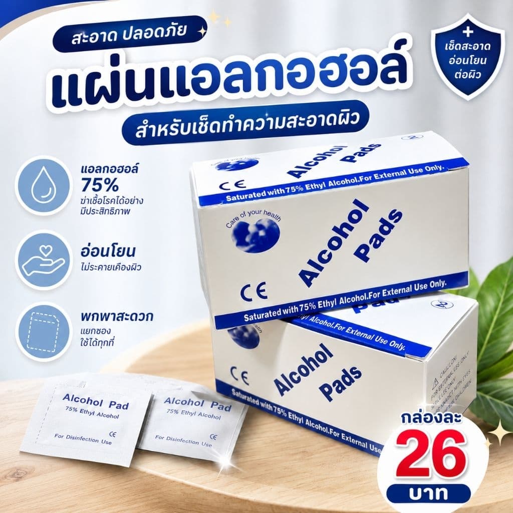 แผ่นแอลกอฮอล์ 75% จํานวน 100 แผ่น พร้อมส่งในไทย เช็ดหน้าเล็บ เช็ดมือถือ ทําความสะอาด