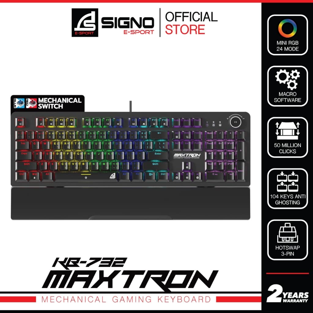 SIGNO KB-732 คีย์บอร์ดเกมมิ่ง Mechanical Keyboard (Blue/Red Switch) ไฟ Mini RGB มาโคร ปลี่ยนสวิตช์ได้ Hot-Swap