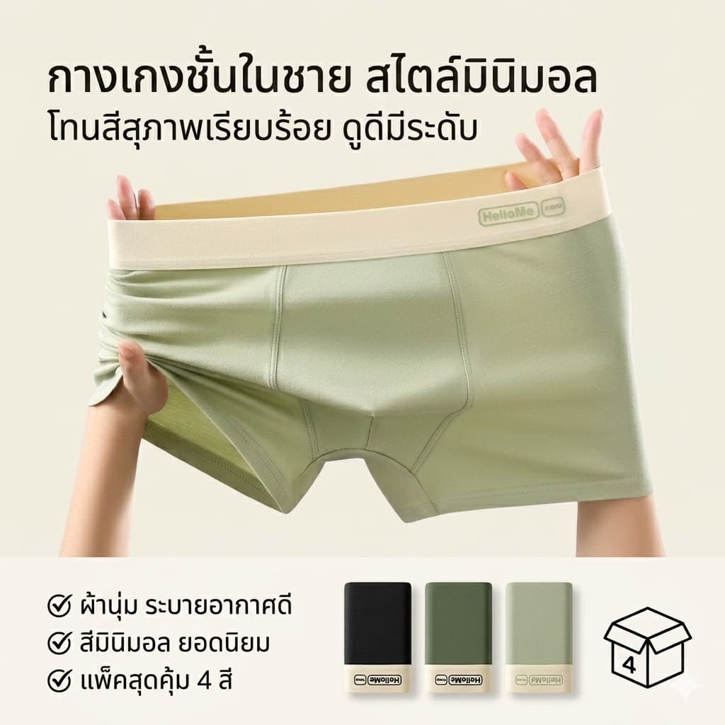 กางเกงในชาย HELLOME NEW 1เซ็ทมี4ตัว สีสันสวยงาม ใส่สบาย เหมาะสําหรับผู้ชายคลูๆ แห้งไว้ ไม่อับชื้น