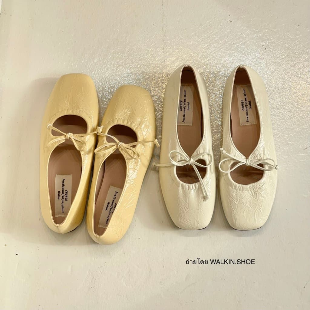 (พร้อมส่งจากไทย) เบอร์ 35-42 รองเท้าแมรี่เจนผูกโบว์ สีครีม,สีเหลือง รุ่น KOME MARYJANE