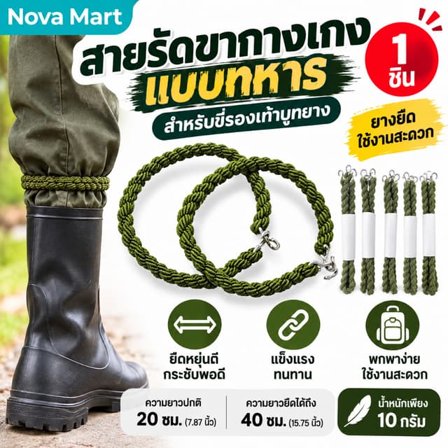 NOVA Mart 1ชิ้นกางเกงเลกกิ้งแบบทหารสายรัดขายางยืดสําหรับขี่รองเท้าบูทยางมีในสต็อก