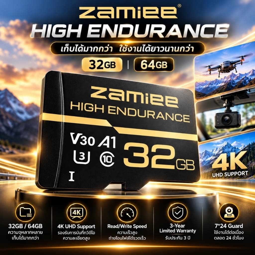 (32GB/64GB) เมมโมรี่การ์ด Zamiee High Endurance U3 V30 A1 สําหรับกล้องวงจรปิด Tapo / กล้องหน้ารถ ทนทานพิเศษ…
