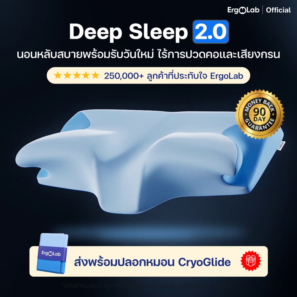 หมอน ErgoLab Deep Sleep 2.0 หมดปัญหาปวดคอ ไม่ต้องกังวลเรื่องกรน เย็นสบาย หลับสบายต่อเนื่องตลอดคืน (คืนเงินใน… รูปที่ 1