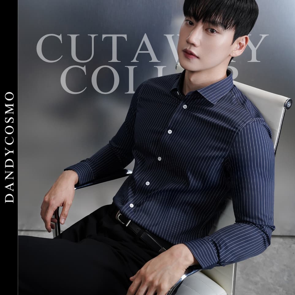 DANDY COSMO | [2สี] Newport Cutaway Collar Shirt เสื้อเชิ้ตผู้ชายลายทาง คอปก Cutaway แขนยาว Korean Minimal…