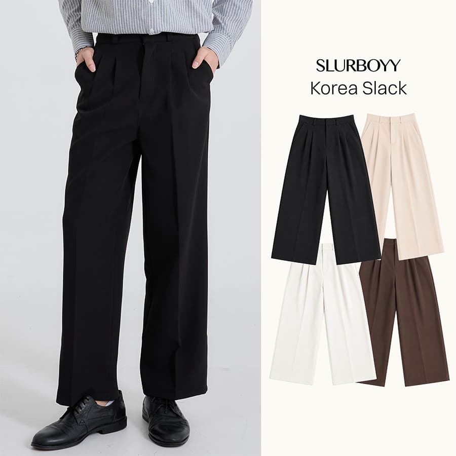 (ส่งด่วน กทม 4 ชม.) SLURBOYY Korea Slack กางเกงสแลคเกาหลี ขากระบอกใหญ่ (P0040)