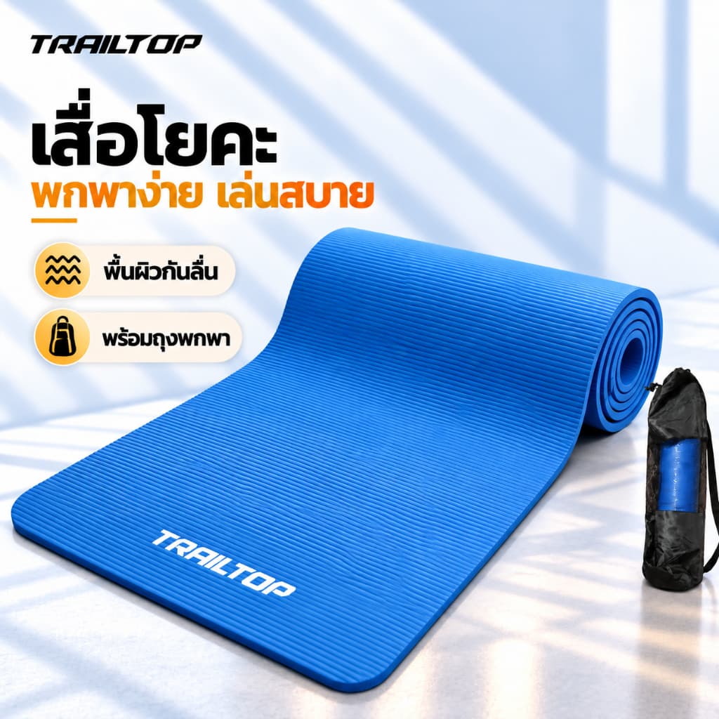 TRAILTOP เสื่อโยคะ หนาพิเศษ 8/10 mm. พร้อมถุงตาข่ายเก็บเสื่อ พกพาสะดวก มีหลายสีให้เลือก