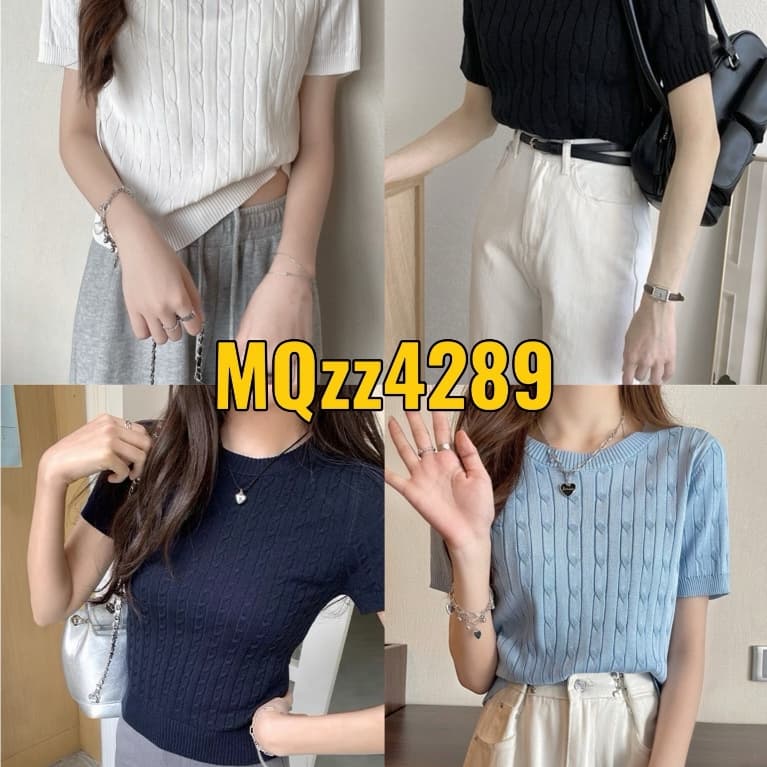 MQzz4289 *พร้อมส่ง* เสื้อยืดไหมพรม แขนสั้น กันหนาว ลายเปีย ใส่ดูดี เข้ารูปหุ่นดี อก 40 นิ้วใส่ได้ Freesize