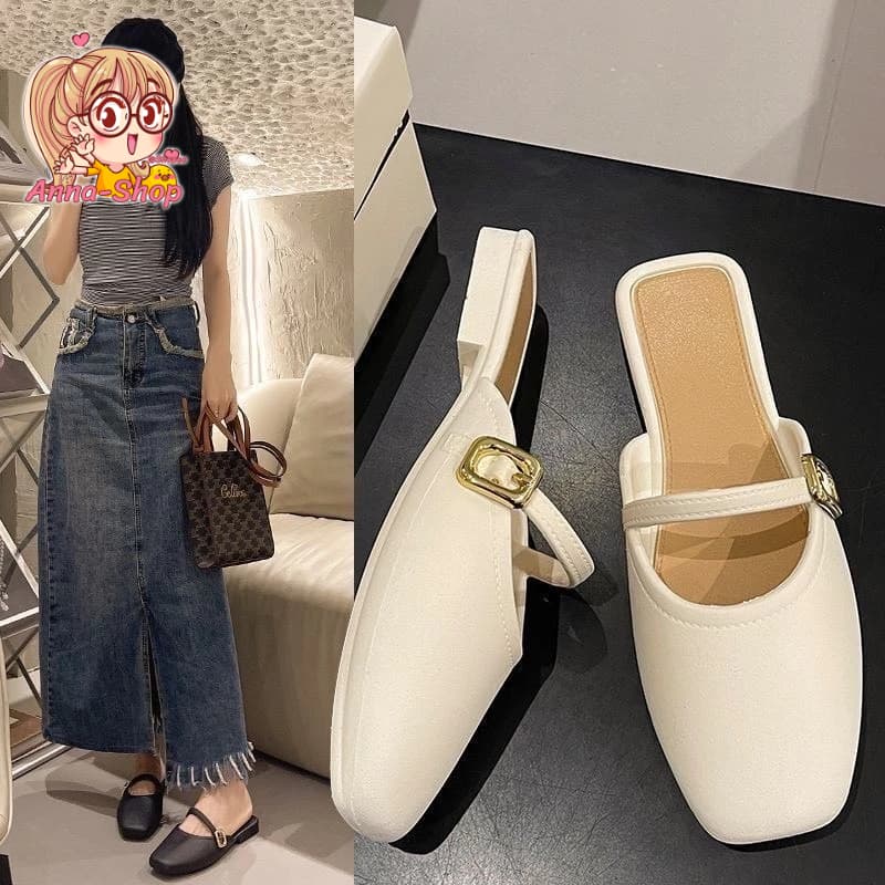 Anna shop รองเท้าคัชชู แบบสวมเปิดส้น ยาง EVA รองเท้าผู้หญิงหน้ากว้าง ใส่สบายน้ําหนักเบา ส้นเตี้ย T303