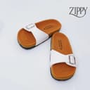 ZIPPY รองเท้าแตะวินเทจ รุ่น Madrid พื้นน้ําตาล สายเข็มขัดสีขาว ปรับสายได้ สไตล์ไบเก้น นุ่มเบาใส่สบาย