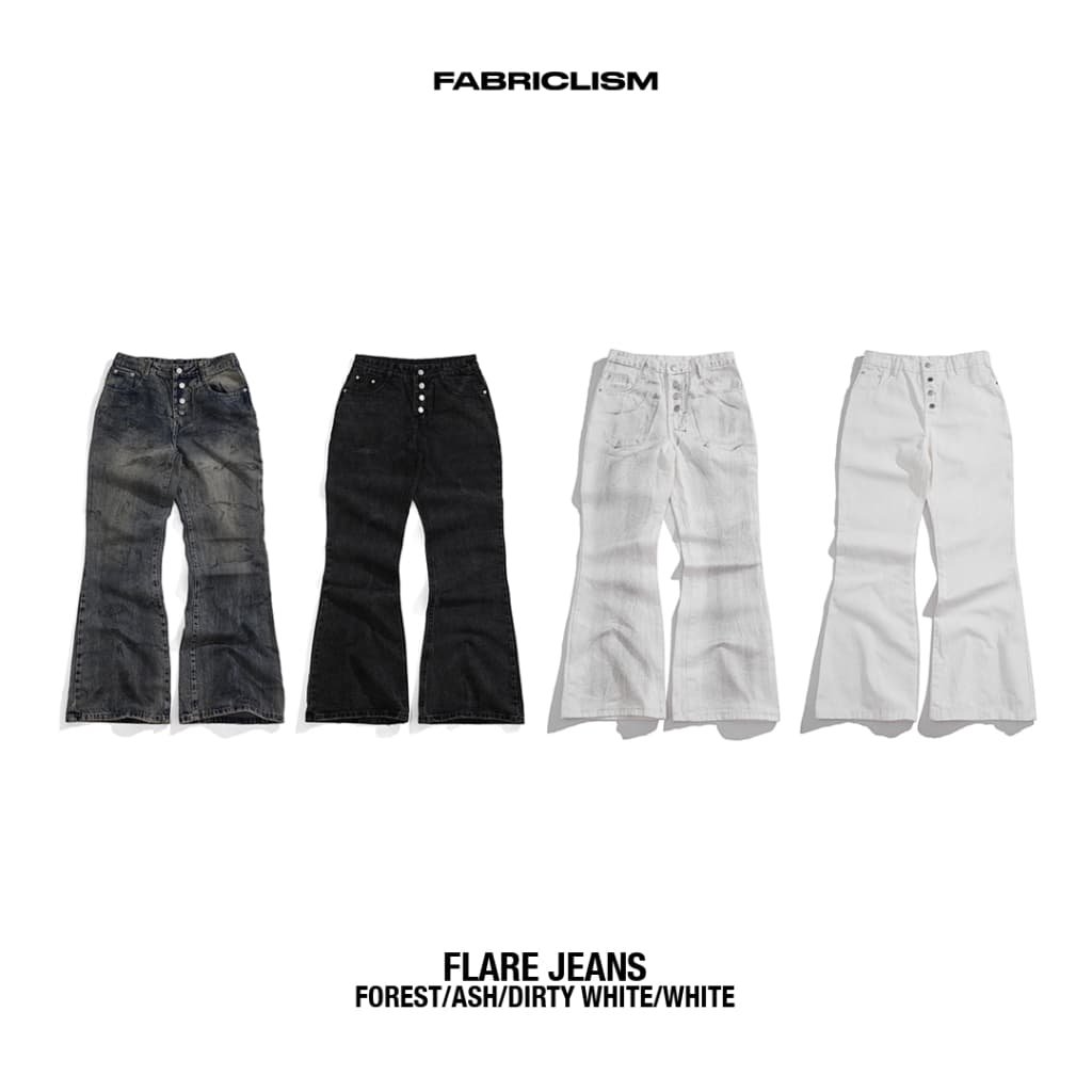 FABRICLISM กางเกงยีนส์ Washed Flare ทรงขากระดิ่ง ผ้ายีนส์ Denim 12oz กันหด Unisex - 051