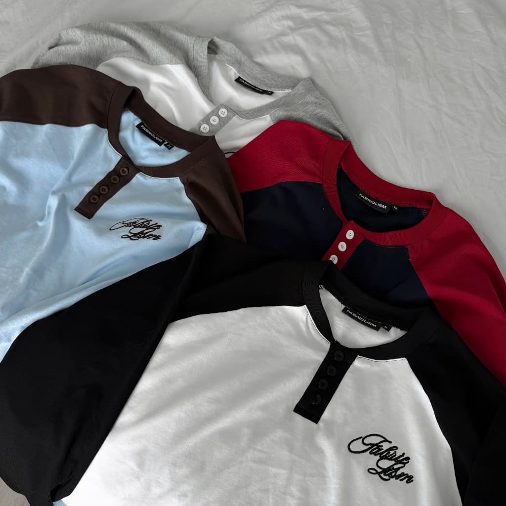 FABRICLISM เสื้อยืดแขนยาว Raglan ทรง Boxy ผ้า 290GSM งานปัก 3D ผ่านการฟอกสีกันหด Unisex - 067