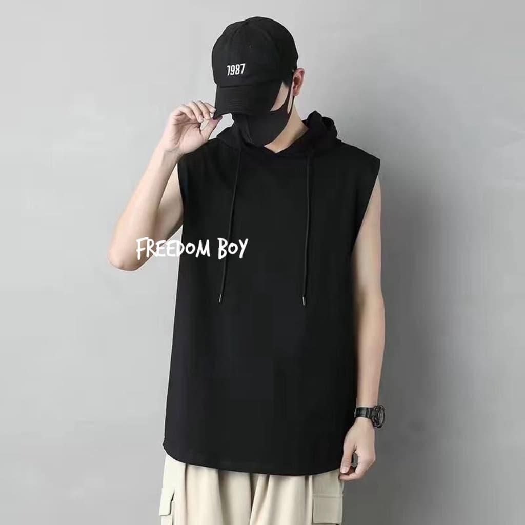 NEW เสื้อแขนกุดผู้ชาย มีฮู้ด ✔ เสื้อผ้าแฟชั่นผู้ชาย สไตล์เกาหลี รูปที่ 1