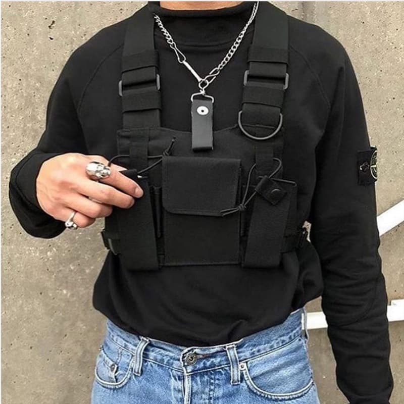 กระเป ๋ าหน ้ าอกอเนกประสงค ์ สําหรับผู ้ หญิงแฟชั ่ น Bullet Hip Hop เสื ้ อกั ๊ ก Streetwear กระเป ๋ าเอว… รูปที่ 1