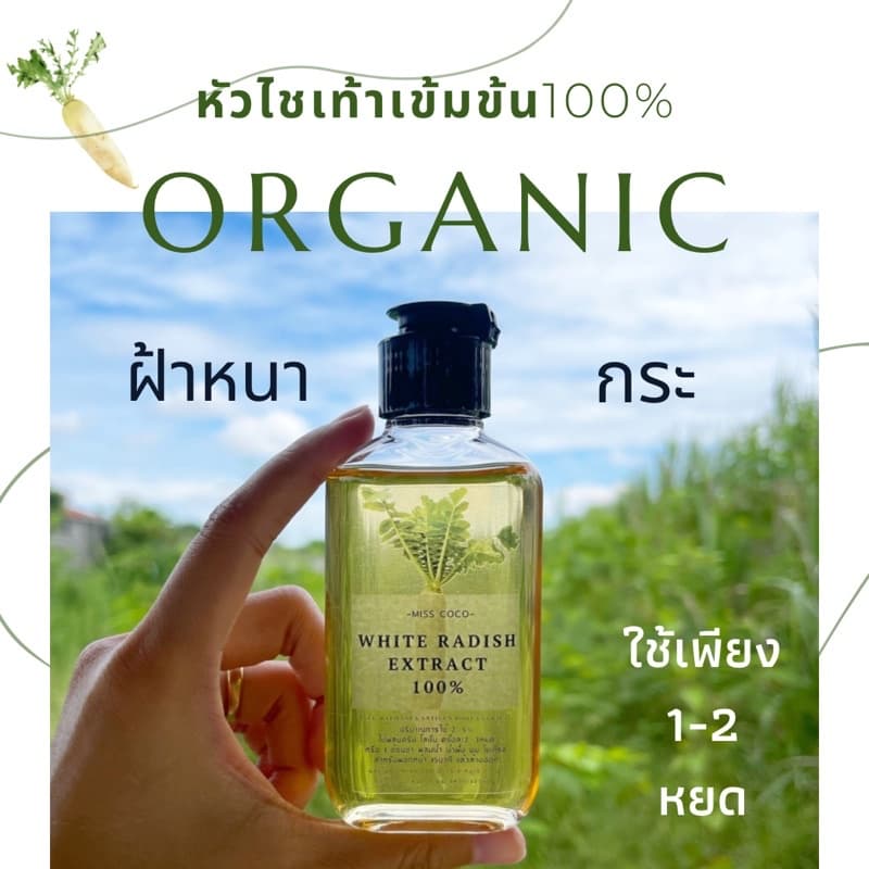 หัวไชเท้าออร์แกนิคสกัดเย็น100% เช็ดฝ้าก่อนทาครีม ผสมครีม สลายฝ้ากระ