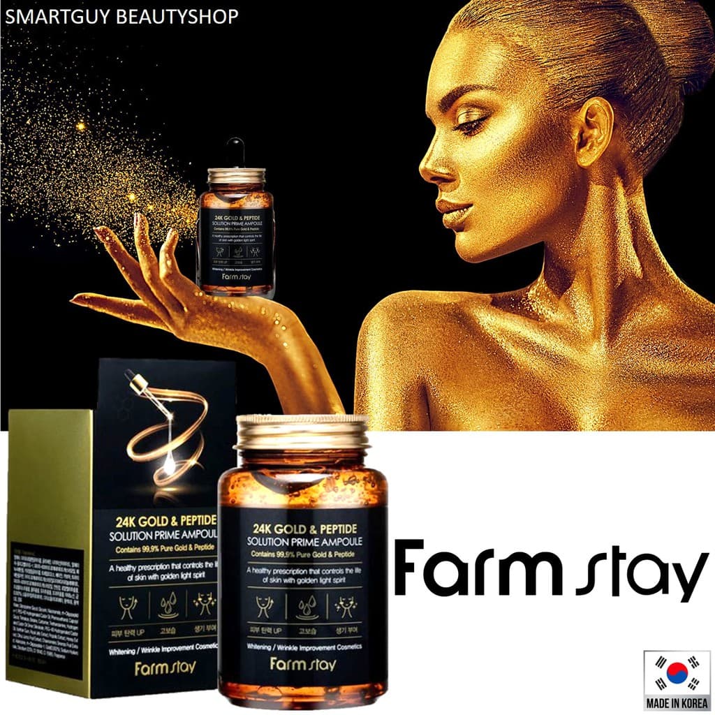 FARM STAY 24K Gold & Peptide Solution Prime Ampoule 250ml ผลิตภัณฑ์สำหรับดูแลผิวหน้าสูตรพรีเมี่ยมจากเกาหลีจากส… รูปที่ 1