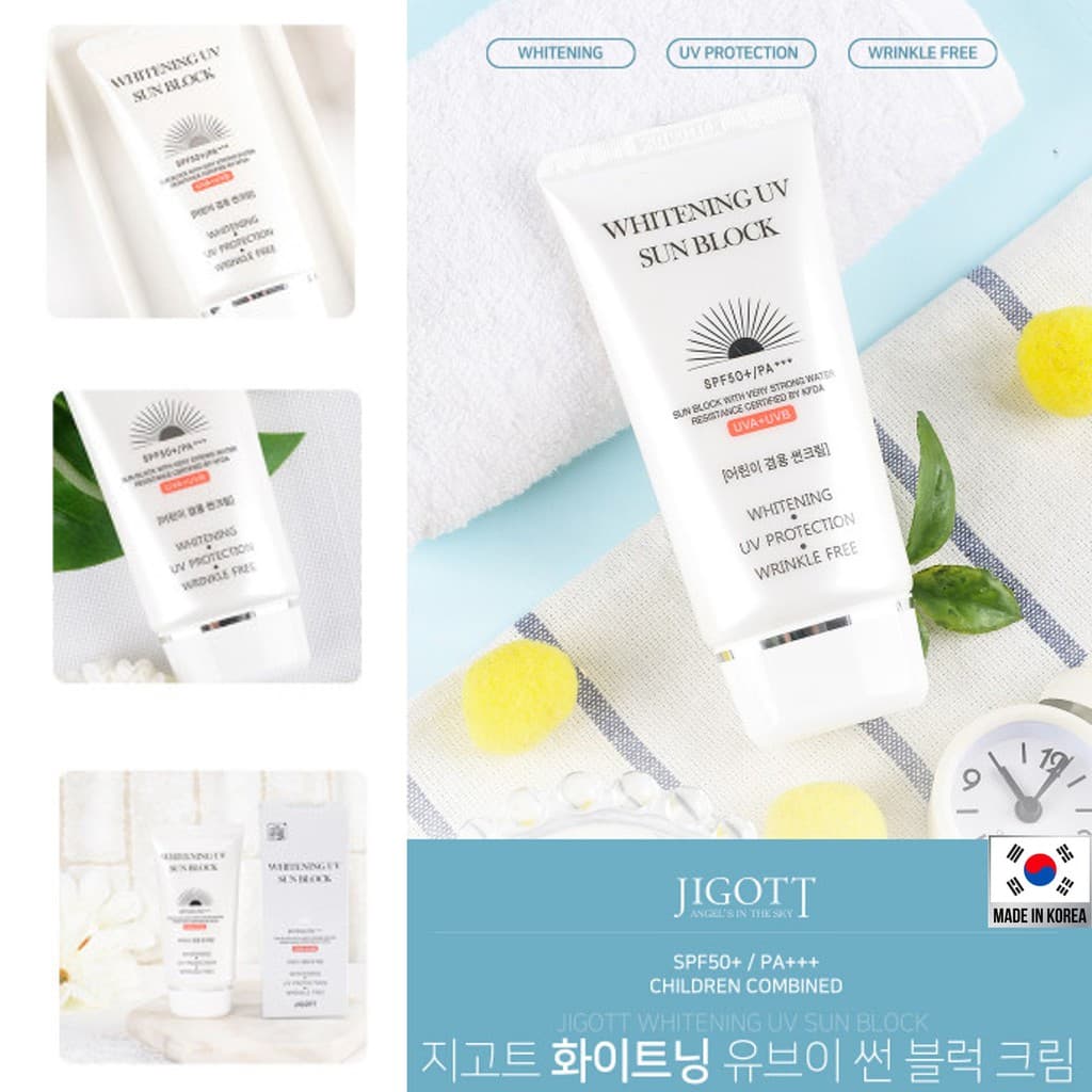 JIGOTT Whitening UV Sun Block SPF50+ PA+++ 70ml ผลิตภัณฑ์ปกป้องผิวหน้าจากแสงแดดสูตรสารสกัดธรรมชาติดูแลผิวหน้าอ… รูปที่ 1