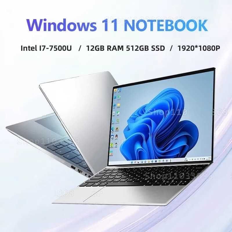 14.4 นิ้ว Windows 11 คอมพิวเตอร์แล็ปท็อป Intel Core i7 7500U หน้าจอ HD Dual Core 12GB RAM 256GB 512GB SSD… รูปที่ 1