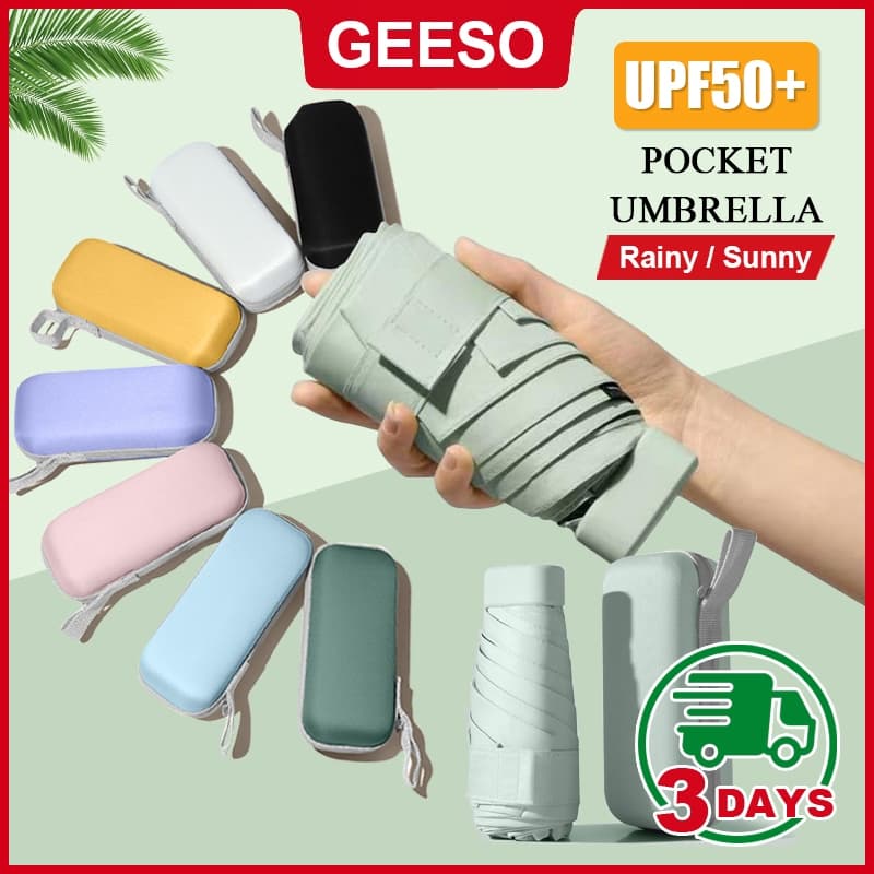 GEESO UPF50+ ร่มพกพาขนาดเล็ก ร่มพับขนาดเล็กมากมาพร้อมกระเป๋าสวยเก๋ 225g ร่ม กะทัดรัด ป้องกันแดดUV กันฝน…