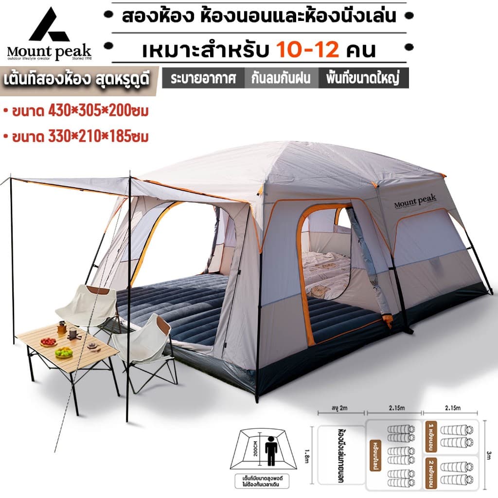 ️Mountpeak เต็นท์ครอบครัว เต็นท์ขนาดใหญ่ สนามแคมป์ปิ้ง 2ห้องนอน2โถง จุได้ 10-12 คน รูปที่ 1