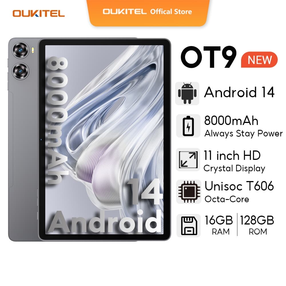 OUKITEL OT9 Android 14 16GB+128GB 11 นิ้วคริสตัลจอแสดงผล TV SD Certified Slimmer กว่าแท็บเล็ต 8000mAh… รูปที่ 1