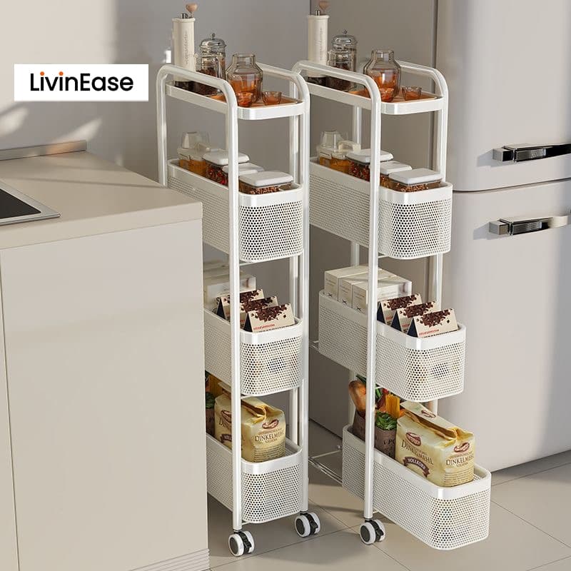 Livinease ชั้นวางของ ล้อเลื่อน แคบ 3/4/5 ชั้น สำหรับพื้นที่เล็ก แข็งแรง ทนทาน