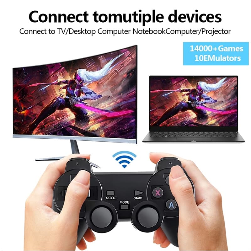 คอนโซลวิดีโอเกม 2.4G คอนโทรลเลอร์ไร้สายคู่ M8 เกม Stick 4K 10000 เกม 64GB เกม Retro สําหรับ PS1/GBA Boy… รูปที่ 1