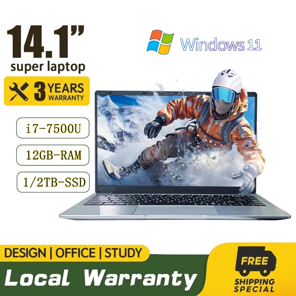 3-ปี-รับประกัน] คอมพิวเตอร์สําหรับเล่นเกมแล็ปท็อปใหม่ Windows 11 Core i7 7500U 14.11080P IPS 12GB DDR4… รูปที่ 1