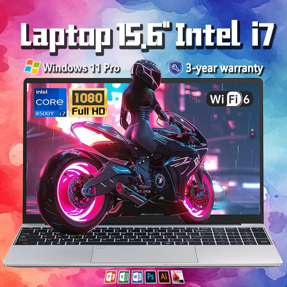 Flash SALE ใหม่เอี่ยม 15.6 "FHD แล็ปท็อป windows 11 เกมโน้ตบุ๊ค Intel i7 ultra-light band-through… รูปที่ 1