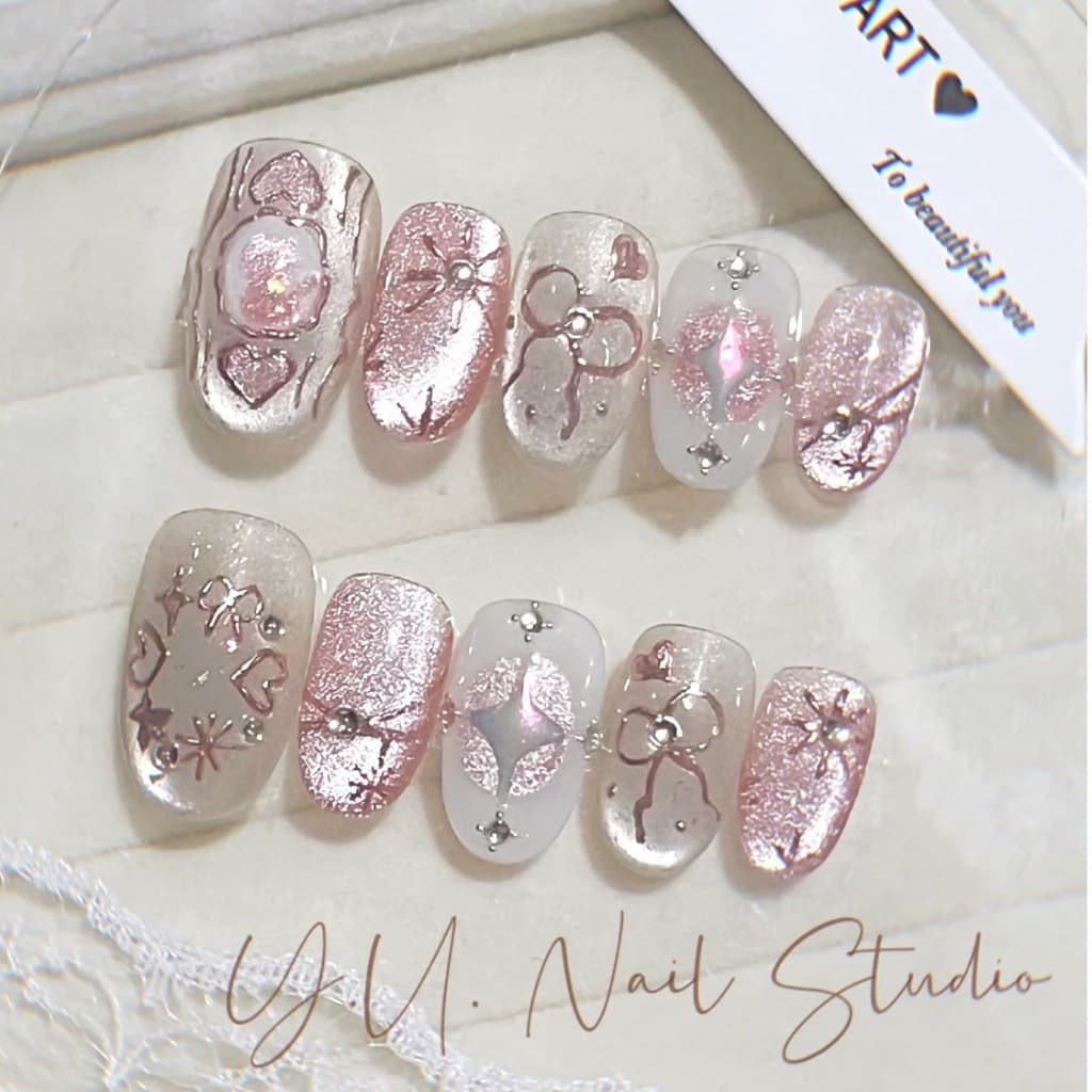 10 ชิ้นเล็บปลอมภาษาฝรั่งเศสคํา Ballerina เล็บปลอมเล็บยาวปลอมชุด Art 3D nailart