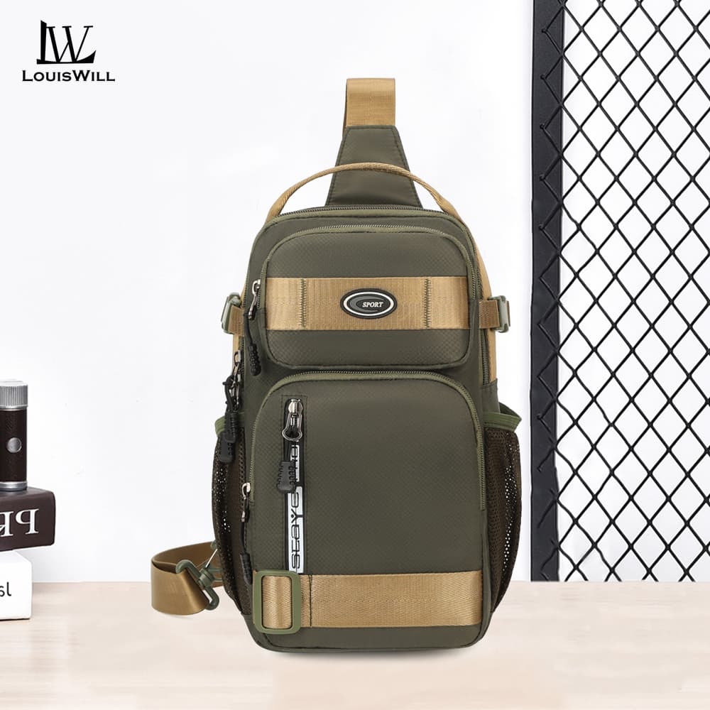 LouisWill แฟชั่นกระเป๋าหน้าอก Causal Cross-Body กระเป๋าผู้ชายกระเป๋าสะพายกันน้ํากีฬากระเป๋าขนาดใหญ่ความจุกระเป… รูปที่ 1