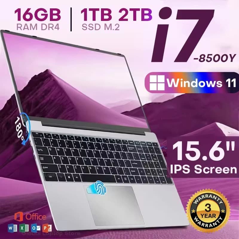 Pre ติดตั้ง Ms OffceFingerprint ปลดล็อคแล็ปท็อป 15.6 นิ้ว Windows 11 Intel Core i7 8500Y 16GB RAM 1/2TBSSD… รูปที่ 1