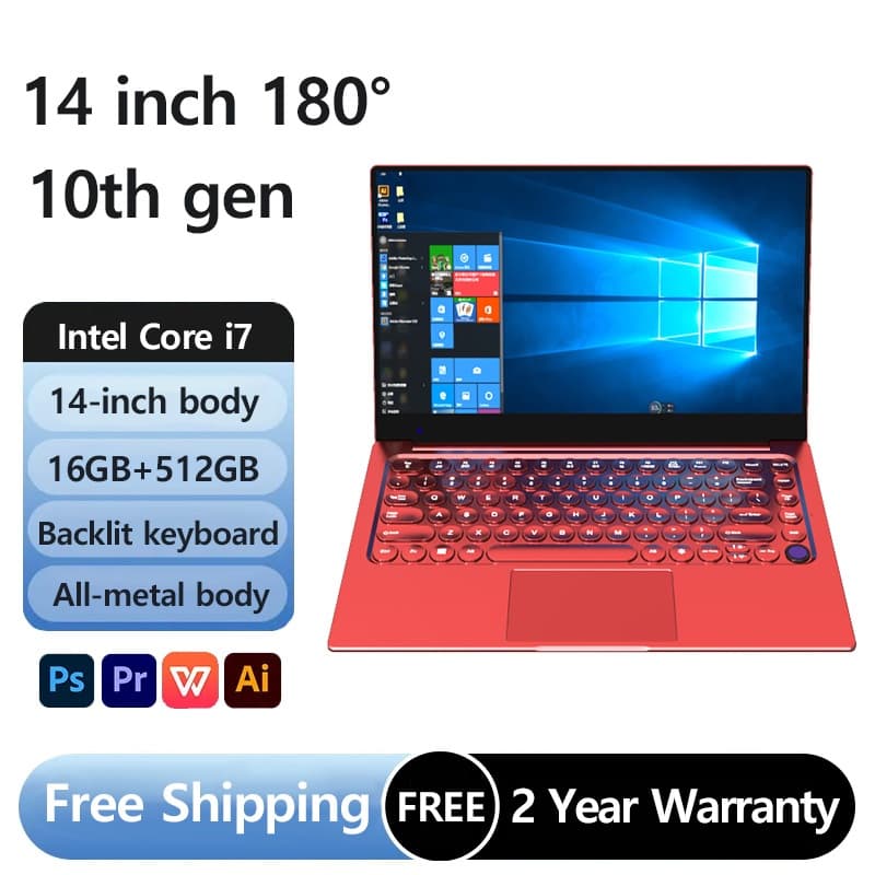 2026 แล็ปท็อปสํานักงานใหม่ 14 นิ้ว FHD Intel Core i7 10th gen แล็ปท็อป 16GB RAM 512GB SSD Windows 11 แล็ปท็อป รูปที่ 1