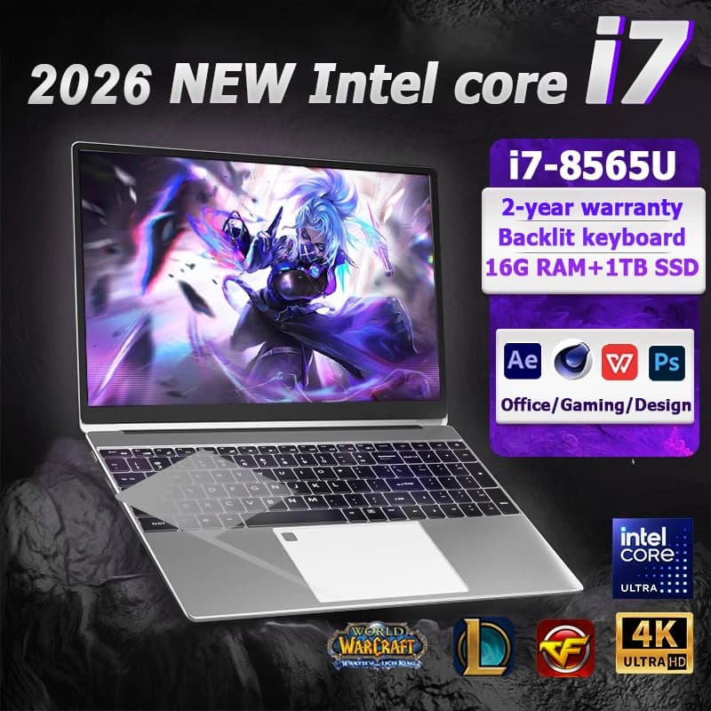 แล็ปท็อปใหม่เอี่ยมแกน intel i7-8565U แล็ปท็อป Full HD ขนาด 15.6 นิ้ว, 16G + 1T/2T, ปลดล็อคลายนิ้วมือ,… รูปที่ 1