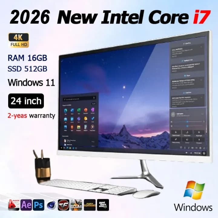 2026 สไตล์ใหม่ 24 นิ้ว intel core i7 4700MQ All-in-One เครื่องคอมพิวเตอร์เดสก์ท็อป 16GB RAM 512GB SSD… รูปที่ 1