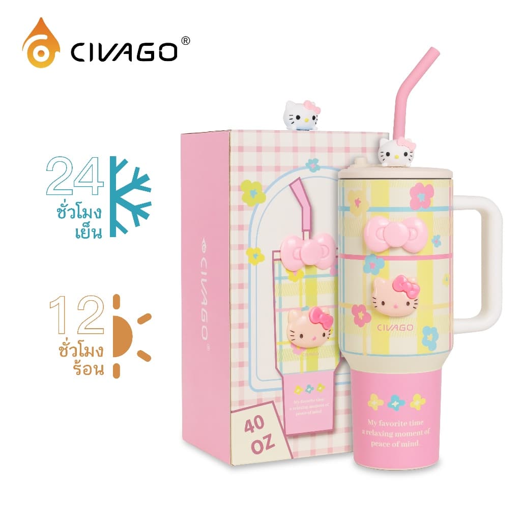 CIVAGO（40oz/1200ml）แก้วสแตนเลสเกรดอาหารแบบเก็บความเย็น มีหูหิ้วและหลอด ความจุใหญ่ สำหรับกาแฟเย็น ขวดน้ำ…
