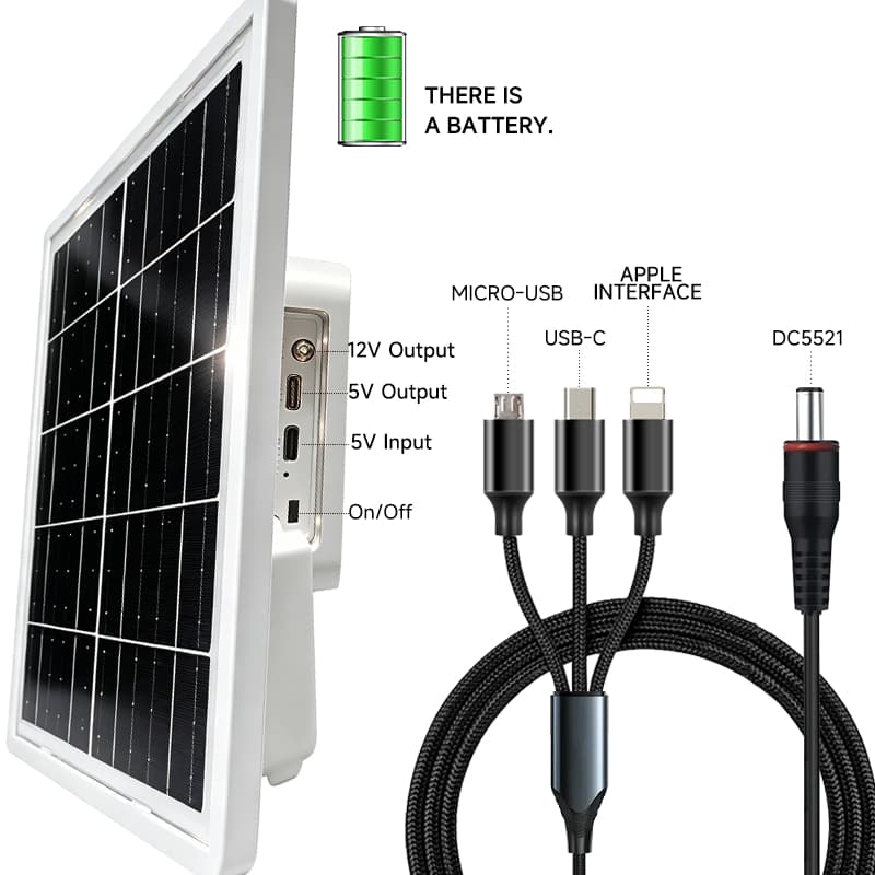 แผงโซลาร์เซลล์ 8W 12000mAh แบตเตอรี่ในตัว 5V &12V Dual Output – แท่นชาร์จกล้องวงจรปิด,…