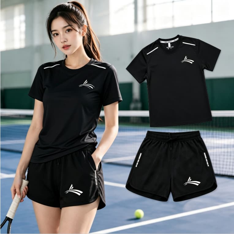 Quick-Drying ชุดกีฬาแขนสั้นผู้ชายผู้หญิงสไตล์เดียวกันขนาดใหญ่ M-4XL ชุดสองชิ้นฟิตเนสวิ่งชุดฝึกเทนนิส…