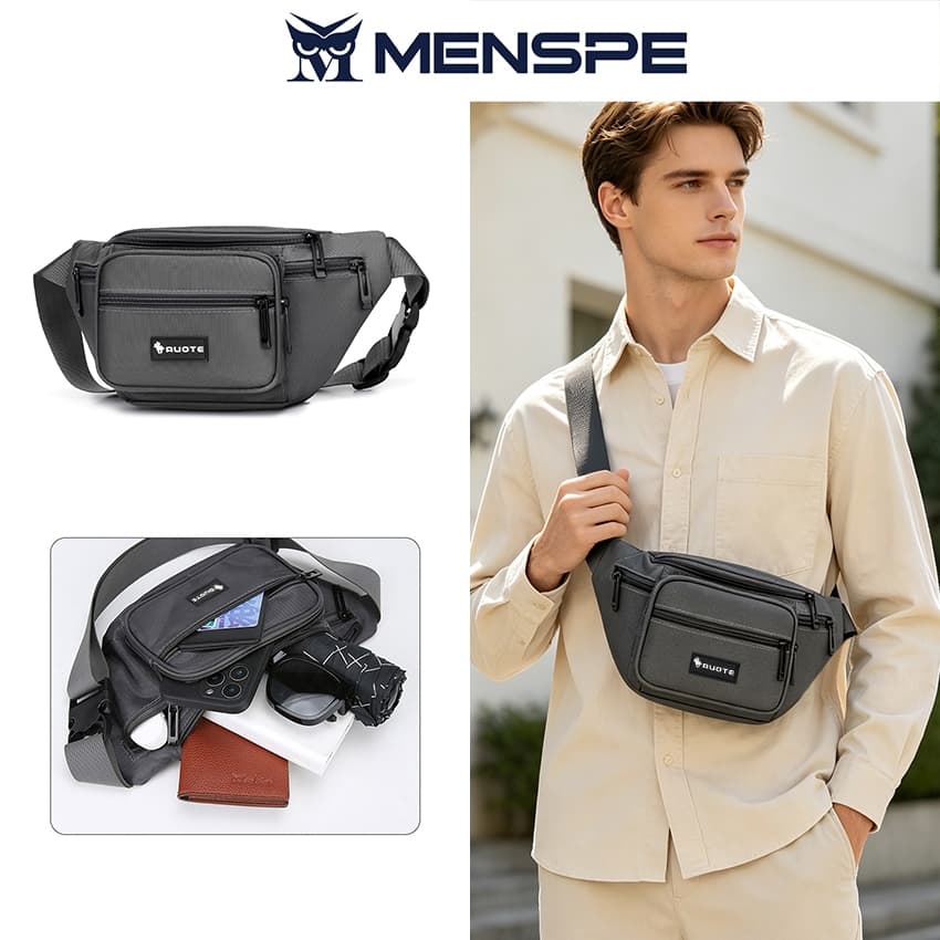 MENSPE แฟชั่นกระเป๋าคาดหน้าอกผ้า Oxford Cross-Body กระเป๋าผู้ชายกีฬากันน้ําขนาดใหญ่ความจุกระเป๋า Messenger… รูปที่ 1