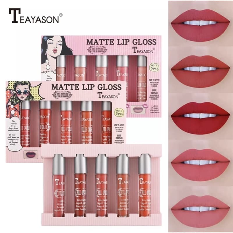 เซ็ทลิป 5 สีMtte Lip Mlossเนื้อสัมผัสละเอียดอ่อนและเรียบเนียน,เนื้อแมทท์นั้นง่ายต่อการแต่งหน้าริมฝีปากที่สวยงา…