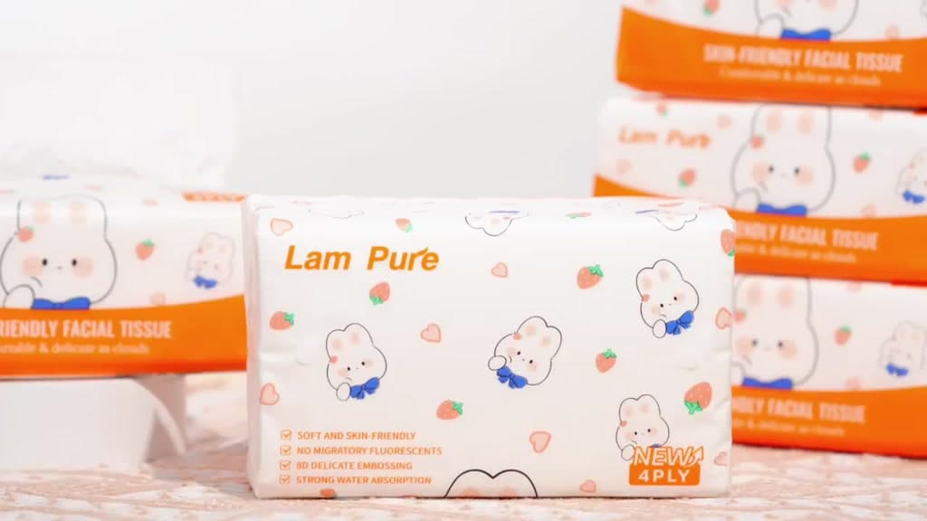 LamPure คอมฟอร์ทกระดาษเช็ดหน้าแบบมืออาชีพสำหรับผิวหน้าลายนูนสองด้าน 240 แผ่น 4 ชั้น