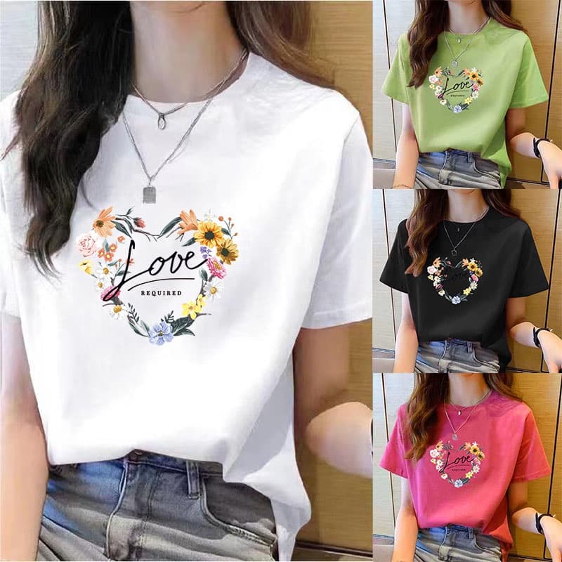 เสื้อยืดคอกลมเสื้อยืดแขนสั้นผู้หญิงเสื้อยืดพิมพ์ลายเสื้อผ้าแฟชั่นผู้หญิงเสื้อยืดแฟชั่นผู้หญิงเสื้อยืดเ รูปที่ 1