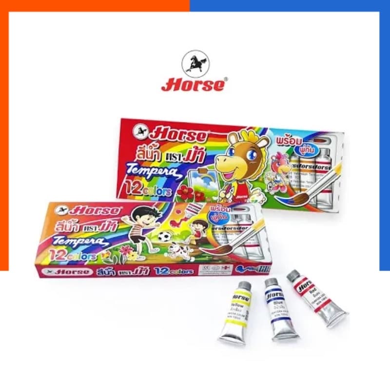 สีน้ำ 12 สี ตราม้า กล่องแดง Horse ไร้สารพิษ แถมพู่กัน สีน้ำหลอด คุณภาพดี พร้อมส่ง สี สีโปสเตอร์ วาดเขียน… รูปที่ 1