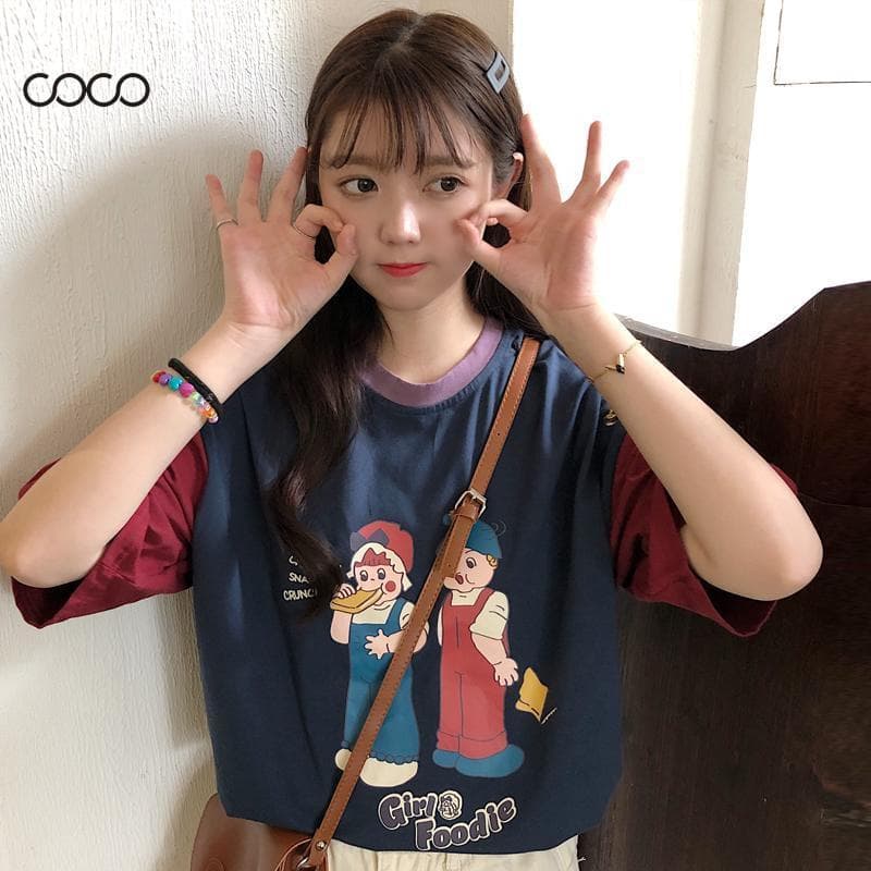 Coco~เสื้อยืดผู้หญิง เสื้อยืด cotton พิมพ์การ์ตูนน่ารัก สไตล์หญิงสาว เสื้อผ้าแฟชั่นผู้หญิง รูปที่ 1