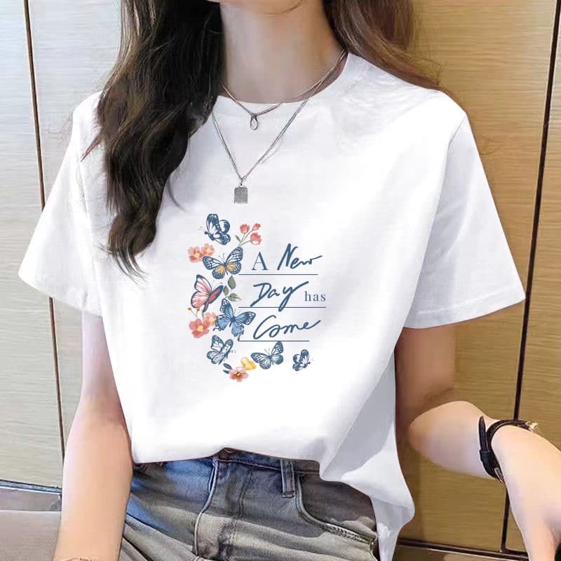 衣服女白色上衣女宽松 เสื้อยืดผู้หญิงด้านบนแขนสั้นเสื้อยืดเกาหลีใหม่สําหรับผู้หญิงทีเสื้อ… รูปที่ 1