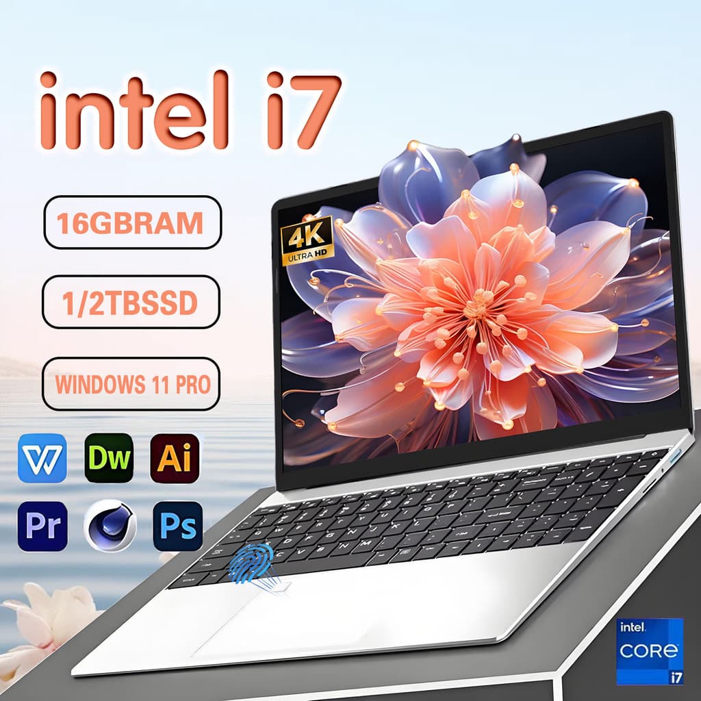 Pre ติดตั้ง MS Office 15.6 นิ้วแบบพกพา i7 แล็ปท็อป Windows 11 Intel Core i7 16GB RAM 2TB SSD Office Study… รูปที่ 1