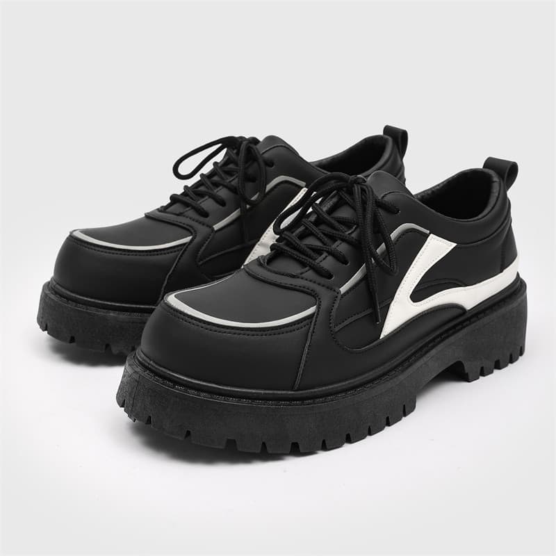 รองเท้าหนังผู้ชายรองเท้าหนังเพิ่มความสูงรองเท้าหนัง Big Toe รองเท้าหนัง Lace-Up รองเท้าหนังรองเท้าหนังสีดํา… รูปที่ 1
