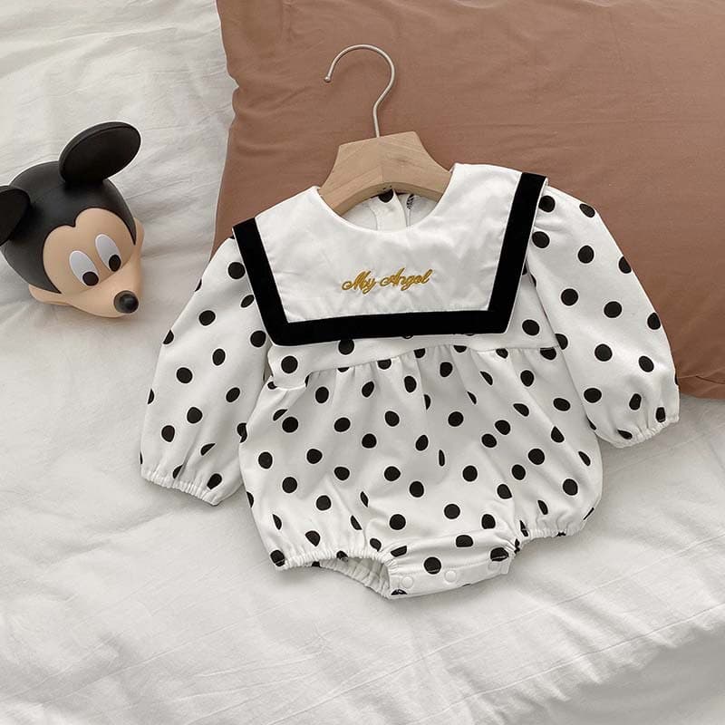 เวอร ์ ชั ่ นเกาหลี 2024 เสื ้ อผ ้ าเด ็ กทารกทารกแรกเกิด Polka Dot พิมพ ์ Romper เด ็ กผู ้ หญิง Jumpsuit… รูปที่ 1